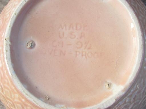 photo of big old pink pottery mixing bowl, Oven Proof kitchen ware, vintage USA #4