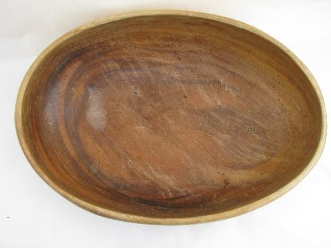 photo of big old primitive wood dough bowl, rustic vintage woodenware #2