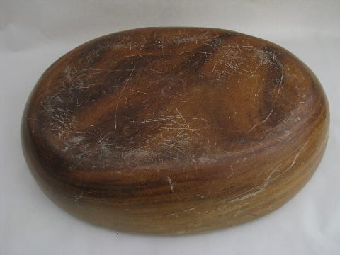 photo of big old primitive wood dough bowl, rustic vintage woodenware #3