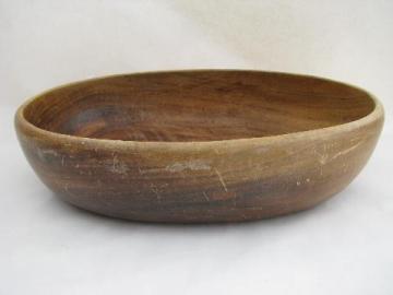 catalog photo of big old primitive wood dough bowl, rustic vintage woodenware