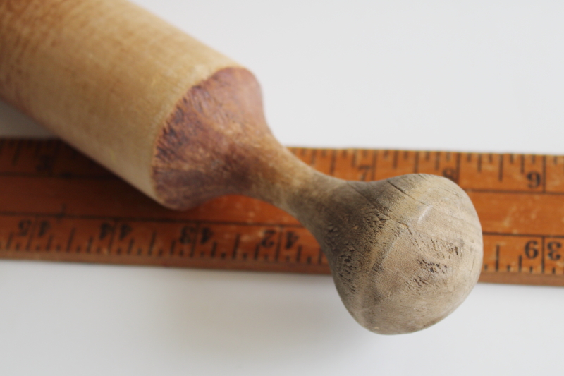 photo of big old primitive wood masher, carved wooden pestle for colander cone strainer #2