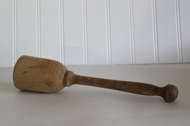 photo of big old primitive wood masher, carved wooden pestle for pounder or crock stamper #1