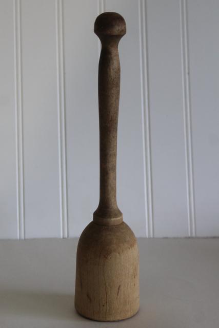 photo of big old primitive wood masher, carved wooden pestle for pounder or crock stamper #2