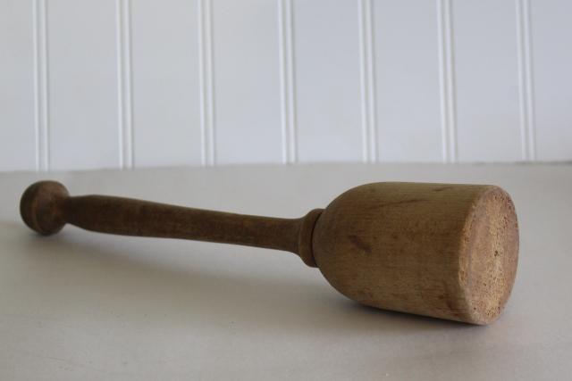 photo of big old primitive wood masher, carved wooden pestle for pounder or crock stamper #3