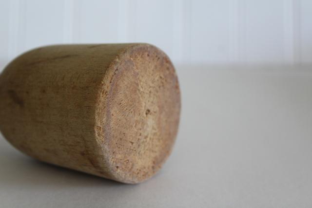 photo of big old primitive wood masher, carved wooden pestle for pounder or crock stamper #4