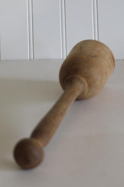 photo of big old primitive wood masher, carved wooden pestle for pounder or crock stamper #5