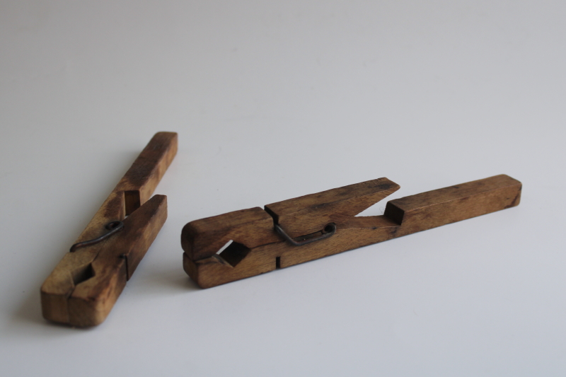 photo of big old primitive wood spring clips giant clothespins, rustic vintage farmhouse decor  #1