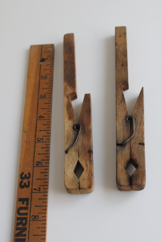 photo of big old primitive wood spring clips giant clothespins, rustic vintage farmhouse decor  #2