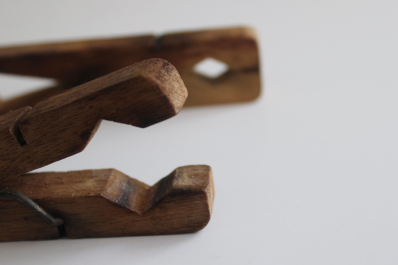 photo of big old primitive wood spring clips giant clothespins, rustic vintage farmhouse decor  #4