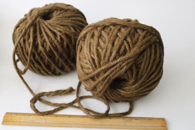 photo of big old rope balls, primitive vintage rough jute twine, tobacco brown heavy cord #2