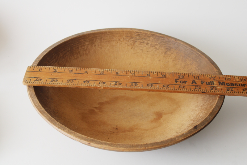 photo of big old round wood dough bowl, rustic primitive weathered wood vintage patina  #7