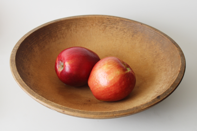 photo of big old round wood dough bowl, rustic primitive weathered wood vintage patina  #8