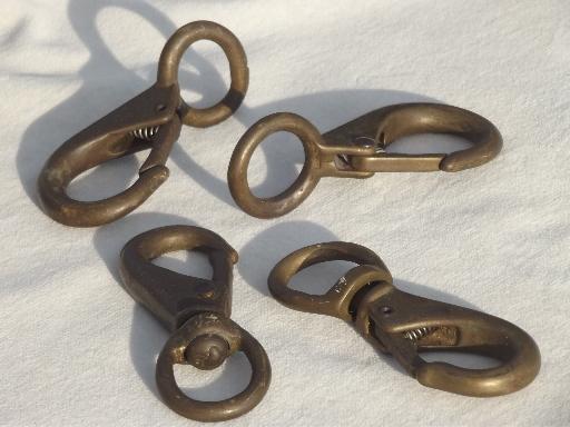 photo of big old solid brass clips, lobster claw spring clasp hardware fittings #1