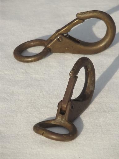 photo of big old solid brass clips, lobster claw spring clasp hardware fittings #2