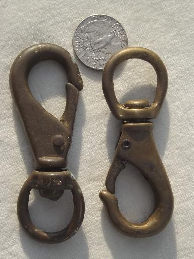 photo of big old solid brass clips, lobster claw spring clasp hardware fittings #4