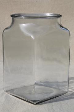 catalog photo of big old square glass churn jar or store counter canister for peanuts or candy