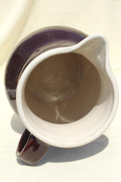 photo of big old stoneware pitcher, rustic brown glazed pottery vintage half gallon jug #6