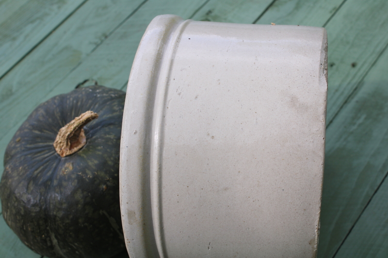 photo of big old stoneware pottery butter crock, natural off white color vintage farmhouse cottage decor #5