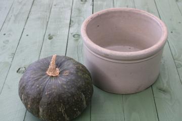 big old stoneware pottery butter crock, natural off white color vintage farmhouse cottage decor 
