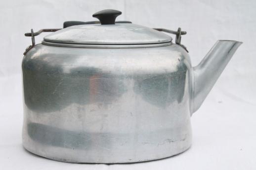 photo of big old tea kettle for camp kitchen, vintage Comet aluminum tea pot holds one gallon #4