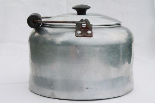 photo of big old tea kettle for camp kitchen, vintage Comet aluminum tea pot holds one gallon #5