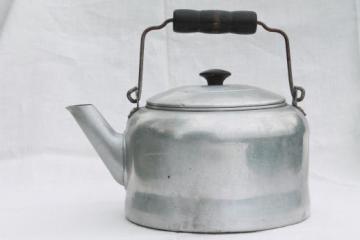 catalog photo of big old tea kettle for camp kitchen, vintage Comet aluminum tea pot holds one gallon