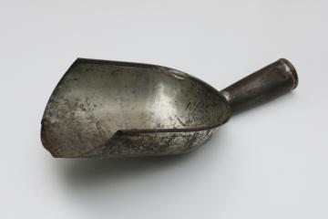 big old tin metal scoop for grain scoop or hoosier flour bin, rustic farmhouse kitchen primitive tool 