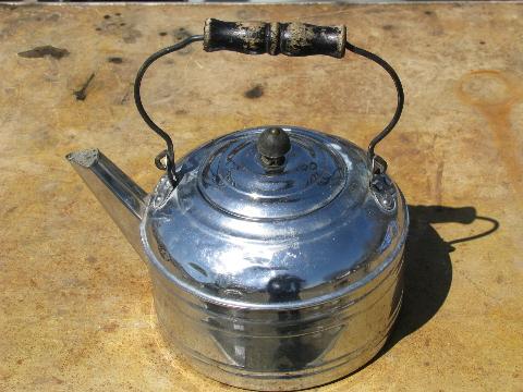 photo of big old tinned copper tea kettle, vintage Revere #1