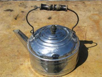 catalog photo of big old tinned copper tea kettle, vintage Revere