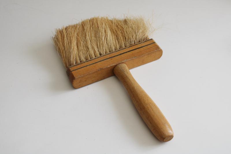 photo of big old wallpaper / paint brush or hand broom, wood handle sisal or jute fiber #1