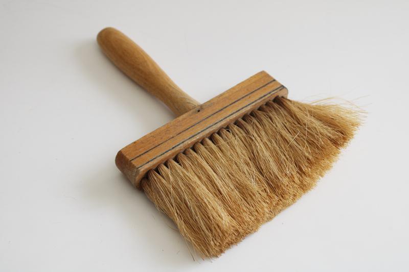 photo of big old wallpaper / paint brush or hand broom, wood handle sisal or jute fiber #2