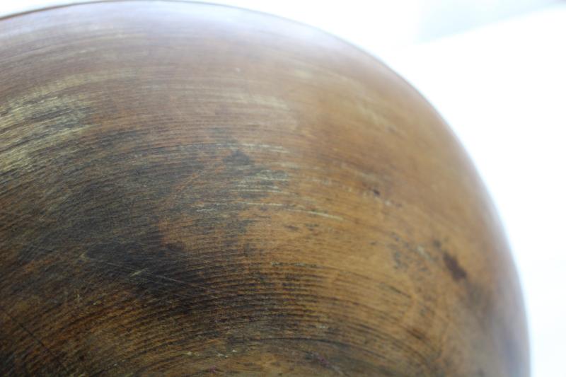 photo of big old wood dough bowl, rustic primitive farmhouse antique wooden bowl #3