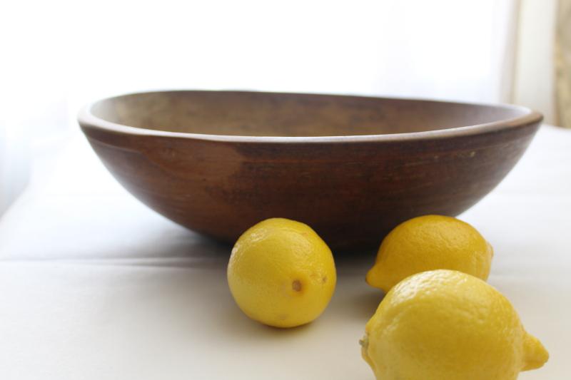 photo of big old wood dough bowl, rustic primitive farmhouse antique wooden bowl #4