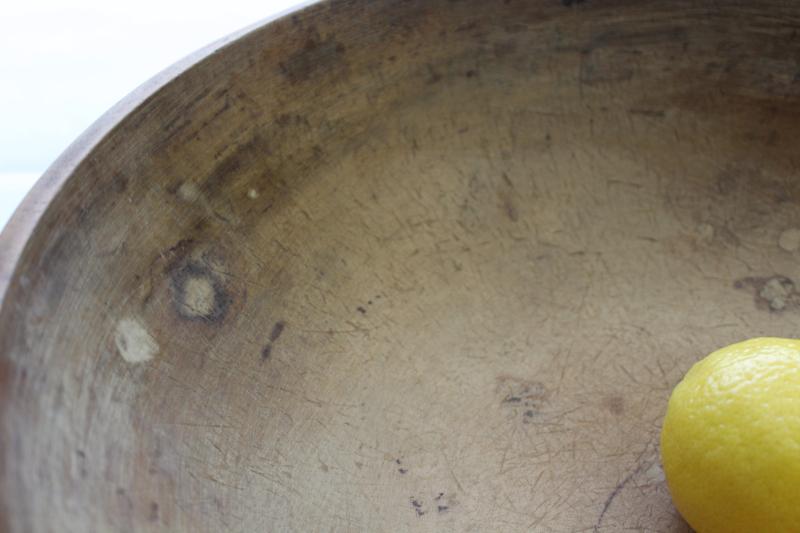 photo of big old wood dough bowl, rustic primitive farmhouse antique wooden bowl #7