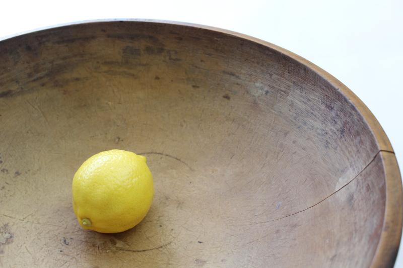 photo of big old wood dough bowl, rustic primitive farmhouse antique wooden bowl #8