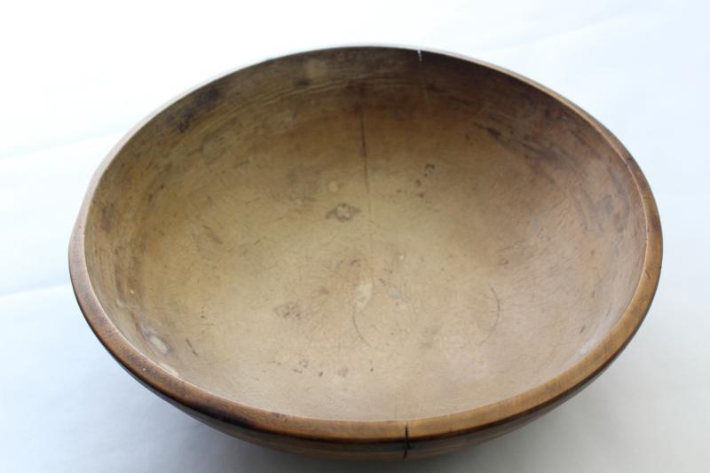 photo of big old wood dough bowl, rustic primitive farmhouse antique wooden bowl #9