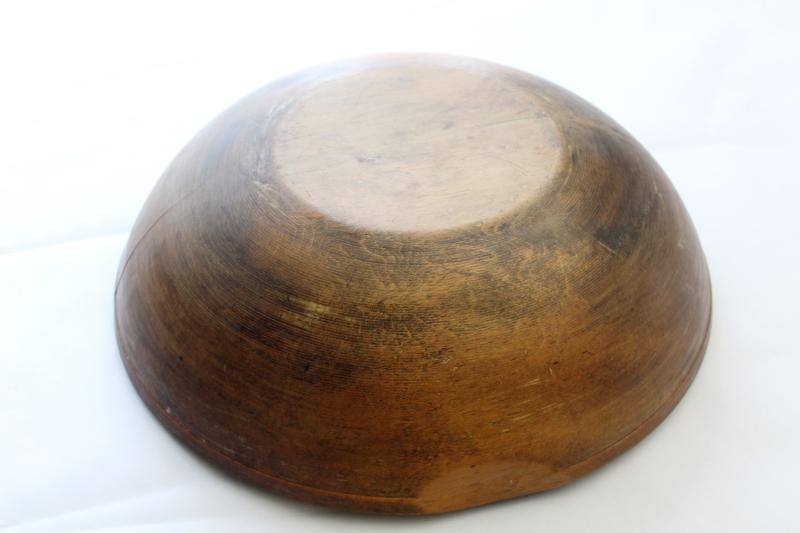 photo of big old wood dough bowl, rustic primitive farmhouse antique wooden bowl #10