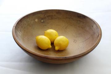 catalog photo of big old wood dough bowl, rustic primitive farmhouse antique wooden bowl