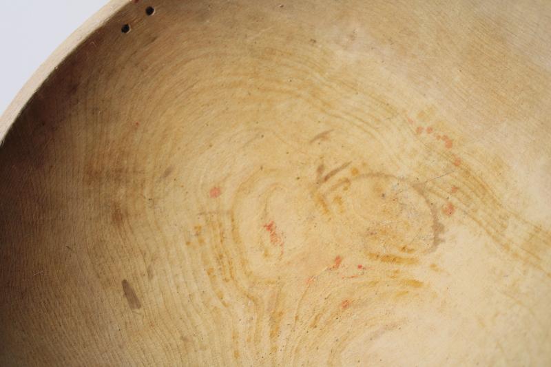 photo of big old wood dough bowl, vintage Munising wood bowl w/ hanging hole to hang on wall #2