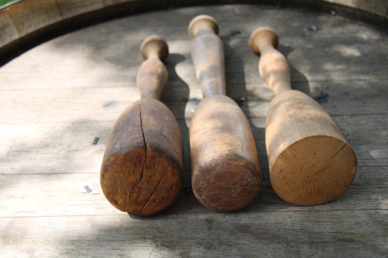 photo of big old wood potato mashers, vintage carved wooden pestles farmhouse kitchen primitives #7