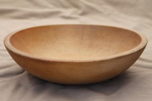 photo of big old wood salad bowl signed Munising, primitive vintage wooden bowl #1