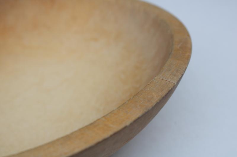 photo of big old wooden bowl, farmhouse primitive cottage decor, vintage Munising bowl #3
