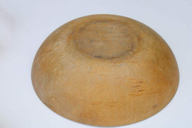 photo of big old wooden bowl, farmhouse primitive cottage decor, vintage Munising bowl #4