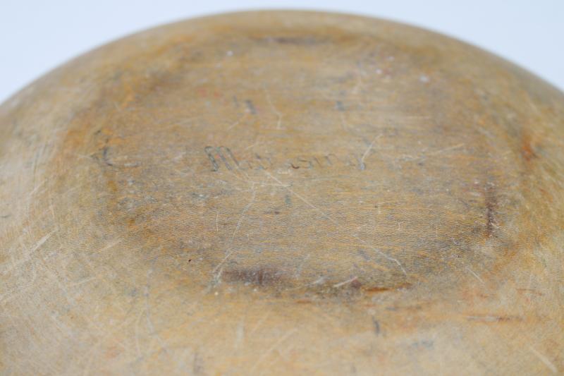 photo of big old wooden bowl, farmhouse primitive cottage decor, vintage Munising bowl #5