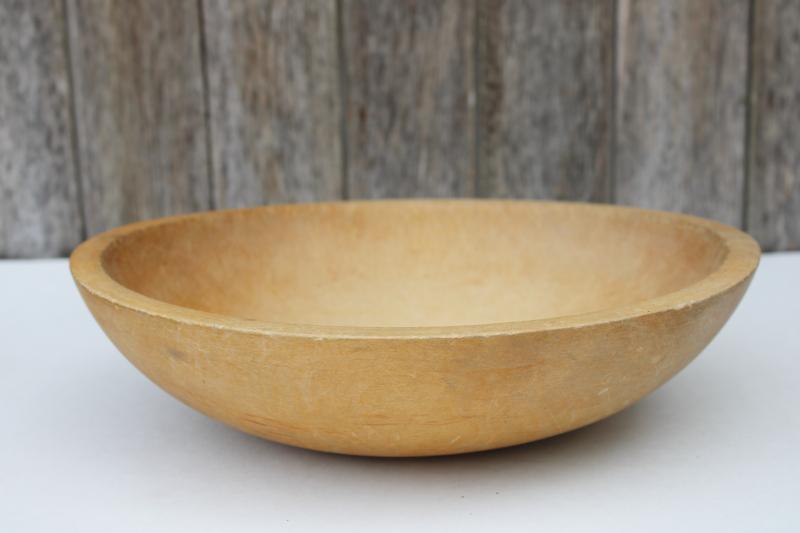 photo of big old wooden bowl, farmhouse primitive cottage decor, vintage Munising bowl #6
