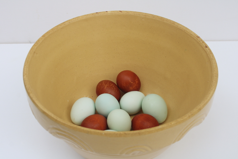 photo of big old yellow ware pottery mixing bowl 12 inch diameter, 1920s vintage Ransbottom Roseville?  #4