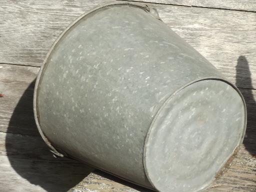 photo of big old zinc metal farm pail, primitive vintage dairy or garden bucket #5