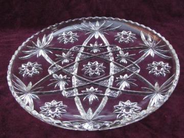 catalog photo of big pressed glass cake plate, vintage Anchor Hocking pres-cut pattern