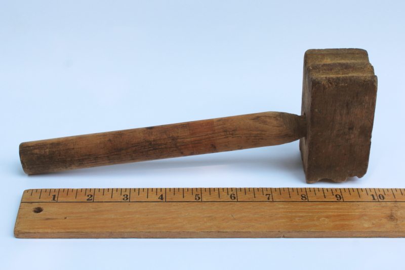 photo of big primitive old wood kitchen mallet meat hammer, vintage french country kitchen style  #3