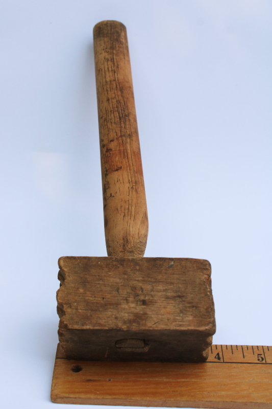 photo of big primitive old wood kitchen mallet meat hammer, vintage french country kitchen style  #4